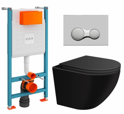 Комплект 3 в 1 инсталляция VitrA V-Fix Core + Подвесной унитаз SinteSi EVI + кнопка хром матовый