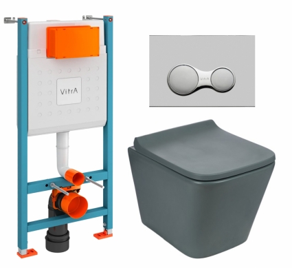 Комплект 3 в 1 инсталляция VitrA V-Fix Core + Унитаз подвесной Weltwasser WW SK Gelbach 041 MT-GR + кнопка хром матовый