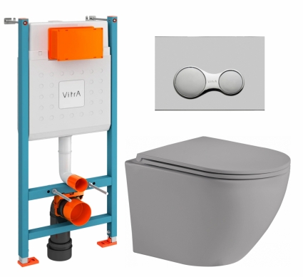 Комплект 3 в 1 инсталляция VitrA V-Fix Core + Унитаз подвесной Weltwasser WW Merzbach 043 MT-GR + кнопка хром матовый