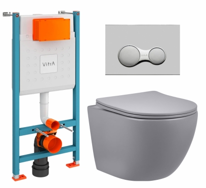 Комплект 3 в 1 инсталляция VitrA V-Fix Core + Унитаз подвесной Vincea Globo VT1-14SMG + кнопка хром матовый