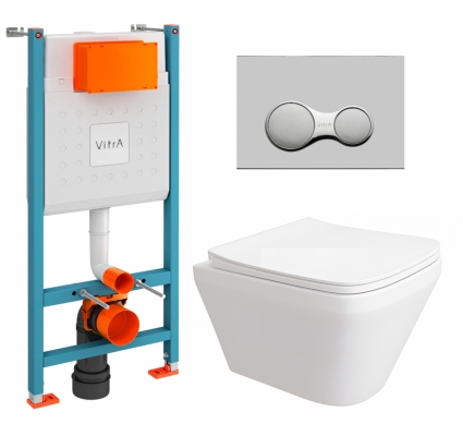 Комплект 3 в 1 инсталляция VitrA V-Fix Core + Унитаз подвесной Enio Vicino EN9170544 + кнопка хром матовый
