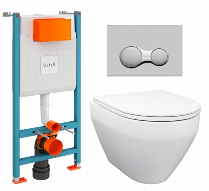 Комплект 3 в 1 инсталляция VitrA V-Fix Core + Унитаз подвесной Enio Cono EN2870522 + кнопка хром матовый