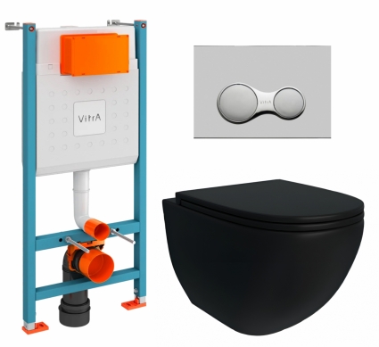 Комплект 3 в 1 инсталляция VitrA V-Fix Core + Унитаз подвесной Enio Unico BL EN4105055 + кнопка хром матовый
