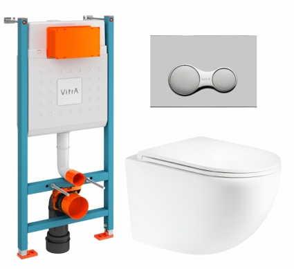 Комплект 3 в 1 инсталляция VitrA V-Fix Core + Унитаз подвесной Enio Unico Tornado EN2105073 + кнопка хром матовый