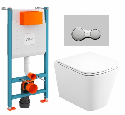 Комплект 3 в 1 инсталляция VitrA V-Fix Core +  Унитаз подвесной Enio Binario Tornado EN4180237 + кнопка хром матовый