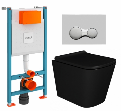 Комплект 3 в 1 инсталляция VitrA V-Fix Core + Унитаз подвесной Enio Binario BL EN4180225 + кнопка хром матовый