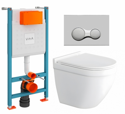 Комплект 3 в 1 инсталляция VitrA V-Fix Core +  Унитаз подвесной Enio Pulito EN1170052 + кнопка хром матовый