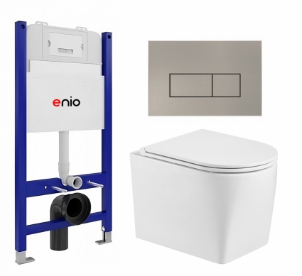 Комплект 3 в 1 инсталляция Enio Tecnico 50 EN8050050 + Унитаз подвесной WeltWasser Nesenbach 004 GL-WT + кнопка матовая нержавеющая сталь Rettangolo