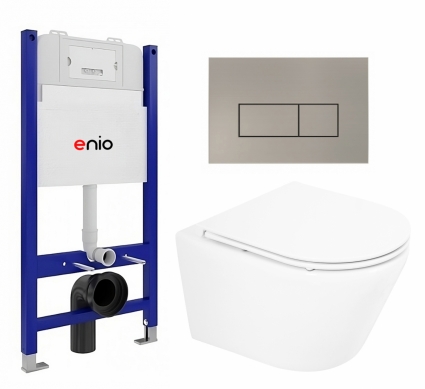 Комплект 3 в 1 инсталляция Enio Tecnico 50 EN8050050 +  Унитаз подвесной BelBagno Tre BB8001CHR/SC + кнопка матовая нержавеющая сталь Rettangolo