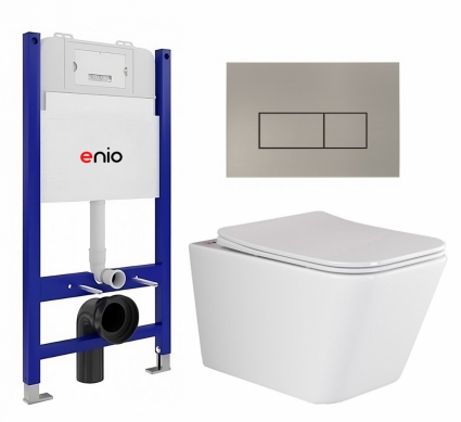 Комплект 3 в 1 инсталляция Enio Tecnico 50 EN8050050 + Унитаз подвесной Ceramica Nova Metric Rimless CN3007 + кнопка матовая нержавеющая сталь Rettangolo