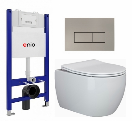 Комплект 3 в 1 инсталляция Enio Tecnico 50 EN8050050 + Унитаз подвесной Ceramica Nova Play CN3001 + кнопка матовая нержавеющая сталь Rettangolo