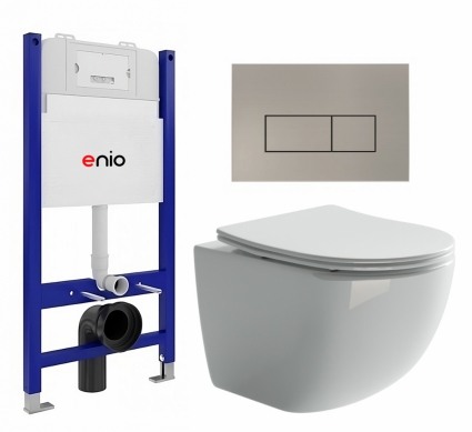 Комплект 3 в 1 инсталляция Enio Tecnico 50 EN8050050 + Унитаз подвесной Ceramica Nova Forma CN3009 + кнопка матовая нержавеющая сталь Rettangolo