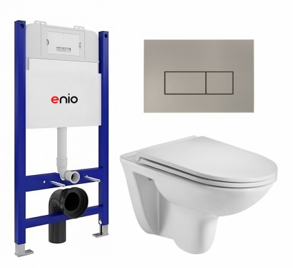 Комплект 3 в 1 инсталляция Enio Tecnico 50 EN8050050 + Подвесной унитаз WeltWasser Baarbach 004 GL-WT + кнопка матовая нержавеющая сталь Rettangolo