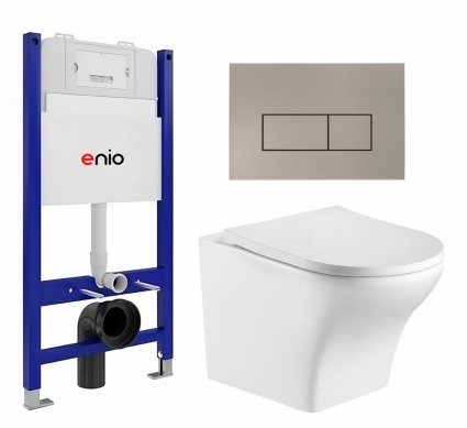 Комплект 3 в 1 инсталляция Enio Tecnico 50 EN8050050 + Подвесной унитаз WeltWasser Odenbach 004 GL-WT + кнопка матовая нержавеющая сталь Rettangolo