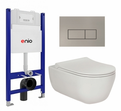 Комплект 3 в 1 инсталляция Enio Tecnico 50 EN8050050 +  Унитаз подвесной Berges Wasserhaus Ego XL 082118 + кнопка матовая нержавеющая сталь Rettangolo