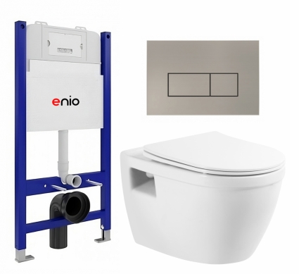 Комплект 3 в 1 инсталляция Enio Tecnico 50 EN8050050 + Унитаз подвесной BelBagno Loto BB070CHR/SC + кнопка матовая нержавеющая сталь Rettangolo