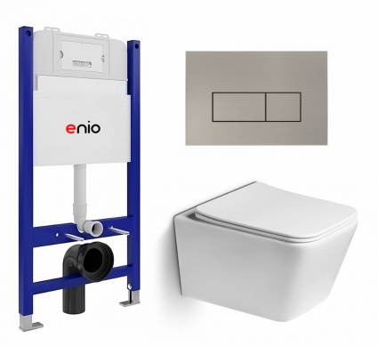 Комплект 3 в 1 инсталляция Enio Tecnico 50 EN8050050 + Унитаз подвесной SantiLine SL-5007 + кнопка матовая нержавеющая сталь Rettangolo