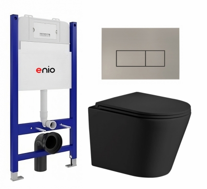 Комплект 3 в 1 инсталляция Enio Tecnico 50 EN8050050 + Подвесной унитаз WeltWasser Salzbach 043 MT-BL + кнопка матовая нержавеющая сталь Rettangolo