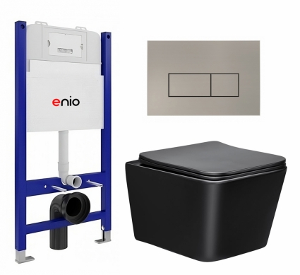 Комплект 3 в 1 инсталляция Enio Tecnico 50 EN8050050 + Унитаз Vincea Q-Line VT1-12MB + кнопка матовая нержавеющая сталь Rettangolo