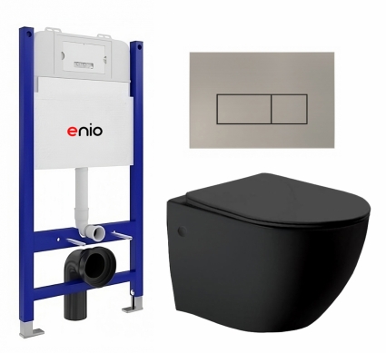 Комплект 3 в 1 инсталляция Enio Tecnico 50 EN8050050 + Унитаз Vincea Globo VT1-14MB + кнопка матовая нержавеющая сталь Rettangolo