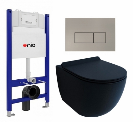 Комплект 3 в 1 инсталляция Enio Tecnico 50 EN8050050 + Унитаз подвесной Esbano Garcia + кнопка матовая нержавеющая сталь Rettangolo