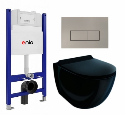 Комплект 3 в 1 инсталляция Enio Tecnico 50 EN8050050 + Унитаз подвесной Esbano Garcia ESUPGARCB + кнопка матовая нержавеющая сталь Rettangolo