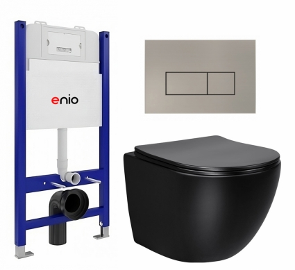 Комплект 3 в 1 инсталляция Enio Tecnico 50 EN8050050 + Унитаз Vincea Globo VT1-14SMB + кнопка матовая нержавеющая сталь Rettangolo