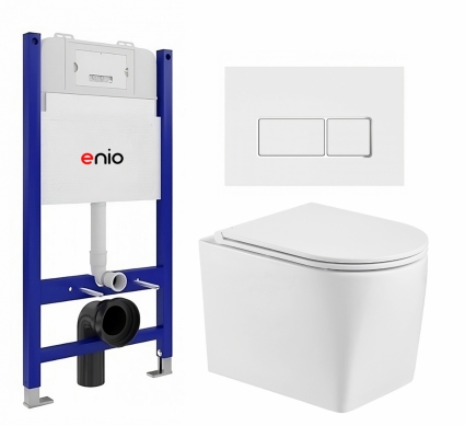 Комплект 3 в 1 инсталляция Enio Tecnico 50 EN8050050 + Унитаз подвесной WeltWasser Nesenbach 004 GL-WT + кнопка белая, окантовка хром Rettangolo