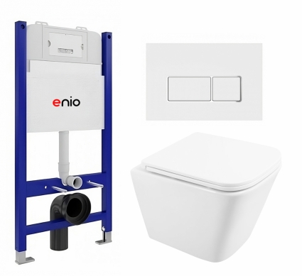 Комплект 3 в 1 инсталляция Enio Tecnico 50 EN8050050 + Унитаз подвесной BelBagno Due BB3103CHR/SC + кнопка белая, окантовка хром Rettangolo