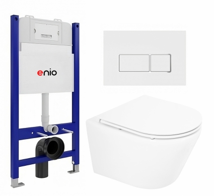 Комплект 3 в 1 инсталляция Enio Tecnico 50 EN8050050 + Унитаз подвесной BelBagno Tre BB8001CHR/SC + кнопка белая, окантовка хром Rettangolo