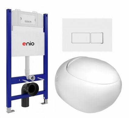 Комплект 3 в 1 инсталляция Enio Tecnico 50 EN8050050 + Подвесной унитаз WeltWasser Jeckenbach + кнопка белая, окантовка хром Rettangolo