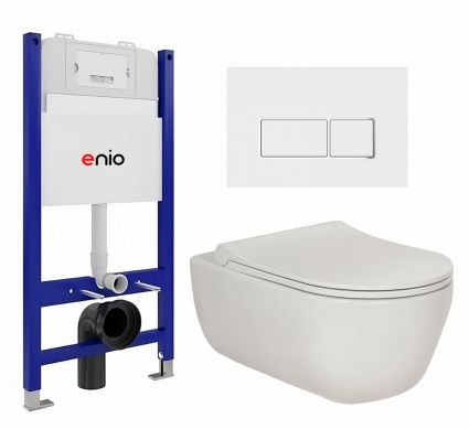 Комплект 3 в 1 инсталляция Enio Tecnico 50 EN8050050 + Унитаз подвесной Berges Wasserhaus Ego XL 082118 + кнопка белая, окантовка хром Rettangolo