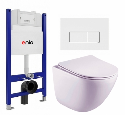 Комплект 3 в 1 инсталляция Enio Tecnico 50 EN8050050 + Унитаз подвесной Esbano Lotus ESUPLOTUW + кнопка белая, окантовка хром Rettangolo