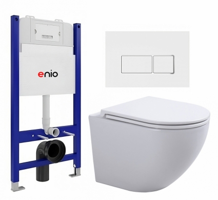 Комплект 3 в 1 инсталляция Enio Tecnico 50 EN8050050 + Подвесной унитаз SinteSi EVI + кнопка белая, окантовка хром Rettangolo