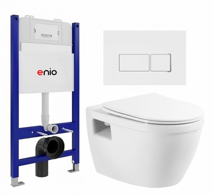 Комплект 3 в 1 инсталляция Enio Tecnico 50 EN8050050 + Унитаз подвесной BelBagno Loto BB070CHR/SC + кнопка белая, окантовка хром Rettangolo