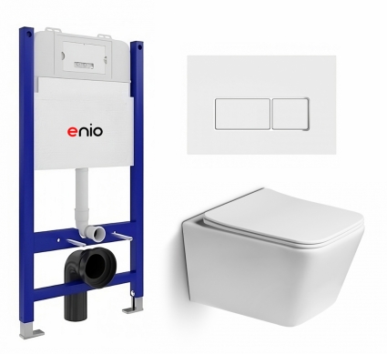 Комплект 3 в 1 инсталляция Enio Tecnico 50 EN8050050 + Унитаз подвесной SantiLine SL-5007 + кнопка белая, окантовка хром Rettangolo