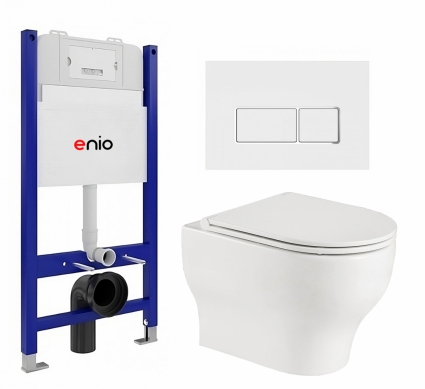 Комплект 3 в 1 инсталляция Enio Tecnico 50 EN8050050 + Подвесной унитаз WeltWasser Erlenbach 004 GL-WT + кнопка белая, окантовка хром Rettangolo