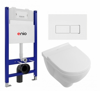 Комплект 3 в 1 инсталляция Enio Tecnico 50 EN8050050 + Унитаз подвесной Villeroy & Boch O Novo + кнопка белая, окантовка хром Rettangolo