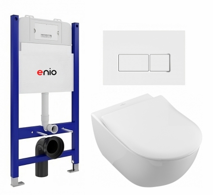 Комплект 3 в 1 инсталляция Enio Tecnico 50 EN8050050 + Унитаз подвесной Villeroy & Boch Subway 2.0 5614R201 + кнопка белая, окантовка хром Rettangolo