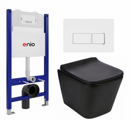 Комплект 3 в 1 инсталляция Enio Tecnico 50 EN8050050 + Подвесной унитаз WeltWasser Gelbach 043 MT-BL + кнопка белая, окантовка хром Rettangolo