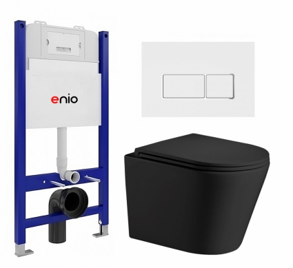 Комплект 3 в 1 инсталляция Enio Tecnico 50 EN8050050 + Подвесной унитаз WeltWasser Salzbach 043 MT-BL + кнопка белая, окантовка хром Rettangolo
