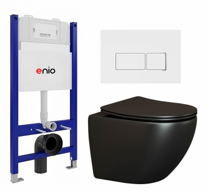Комплект 3 в 1 инсталляция Enio Tecnico 50 EN8050050 + Унитаз подвесной Ceramica Nova Metropol CN4002MB + кнопка белая, окантовка хром Rettangolo