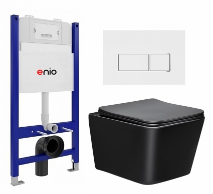 Комплект 3 в 1 инсталляция Enio Tecnico 50 EN8050050 + Унитаз Vincea Q-Line VT1-12MB + кнопка белая, окантовка хром Rettangolo