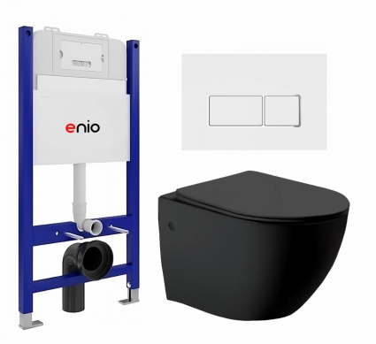 Комплект 3 в 1 инсталляция Enio Tecnico 50 EN8050050 + Унитаз Vincea Globo VT1-14MB + кнопка белая, окантовка хром Rettangolo