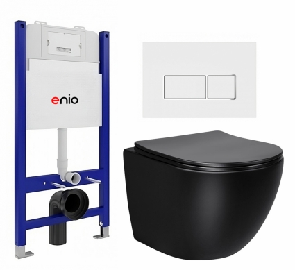 Комплект 3 в 1 инсталляция Enio Tecnico 50 EN8050050 + Унитаз Vincea Globo VT1-14SMB + кнопка белая, окантовка хром Rettangolo