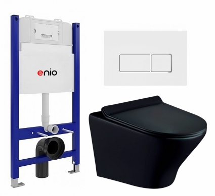 Комплект 3 в 1 инсталляция Enio Tecnico 50 EN8050050 + Унитаз подвесной Esbano Aster ESUPASTEBM + кнопка белая, окантовка хром Rettangolo
