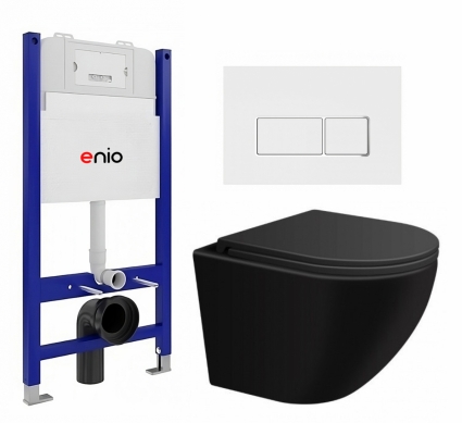 Комплект 3 в 1 инсталляция Enio Tecnico 50 EN8050050 + Подвесной унитаз SinteSi EVI + кнопка белая, окантовка хром Rettangolo