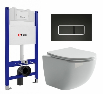 Комплект 3 в 1 инсталляция Enio Tecnico 50 EN8050050 + Унитаз подвесной Ceramica Nova Forma CN3009 + кнопка черная матовая, окантовка хром Rettangolo