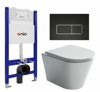 Комплект 3 в 1 инсталляция Enio Tecnico 50 EN8050050 + Унитаз подвесной Ceramica Nova Forma CN3011 + кнопка черная матовая, окантовка хром Rettangolo