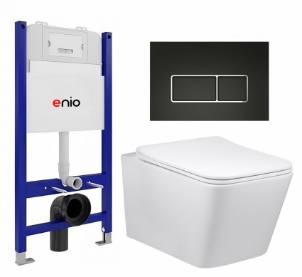 Комплект 3 в 1 инсталляция Enio Tecnico 50 EN8050050 + Унитаз Vincea Q-Line VT1-12 + кнопка черная матовая, окантовка хром Rettangolo